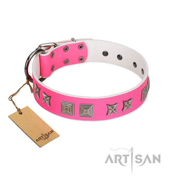 Leather dog collar with unusual embellishments handmade doggie