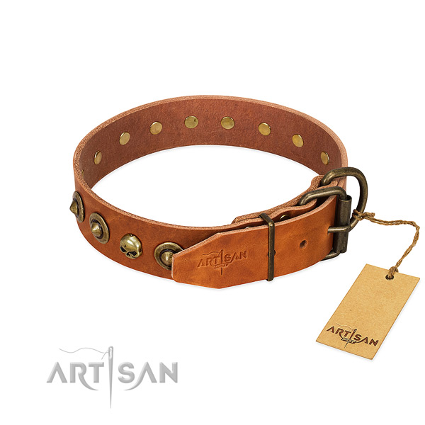 Full grain natural leather collar with significant decorations for your canine