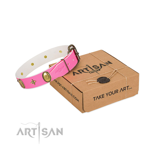 Best quality full grain genuine leather dog collar with impressive studs
