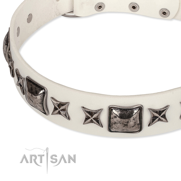Easy wearing decorated dog collar of finest quality full grain genuine leather