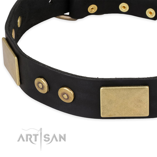 Reliable fittings on full grain genuine leather dog collar for your pet