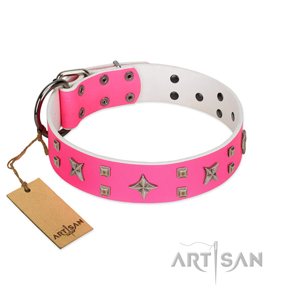 Strong hardware on full grain natural leather dog collar for your canine