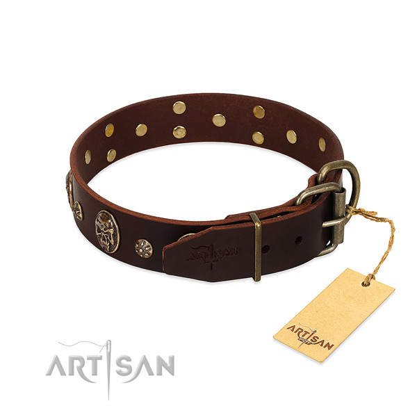 Reliable traditional buckle on genuine leather dog collar for your pet