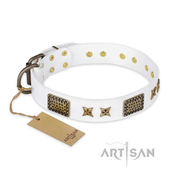 Easy adjustable leather dog collar with corrosion resistant D-ring