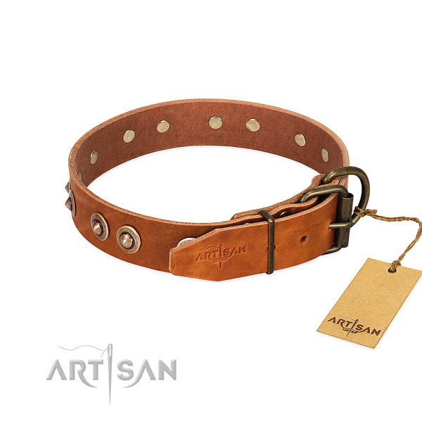 Rust-proof fittings on full grain genuine leather dog collar for your dog