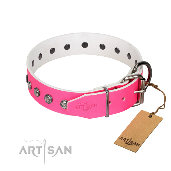 Stylish design genuine leather collar for comfortable wearing your pet