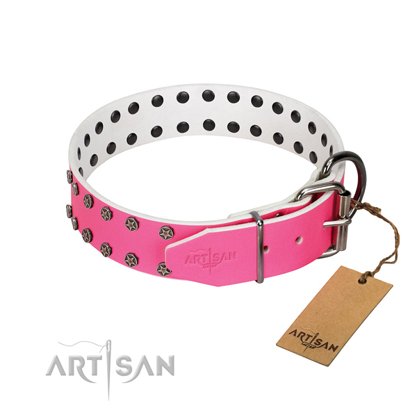 Soft to touch natural leather dog collar with studs for your doggie