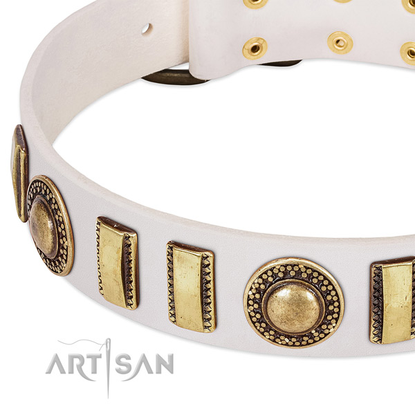 Durable genuine leather dog collar with rust-proof buckle