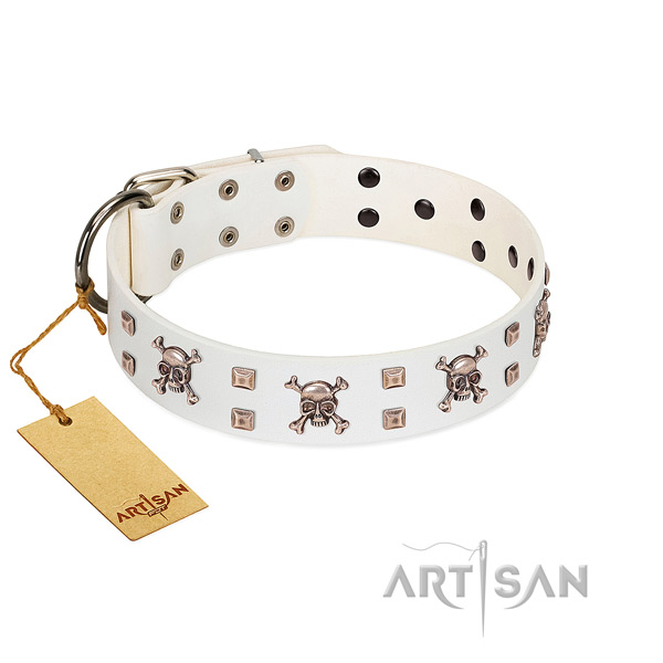 Full grain genuine leather dog collar with extraordinary decorations