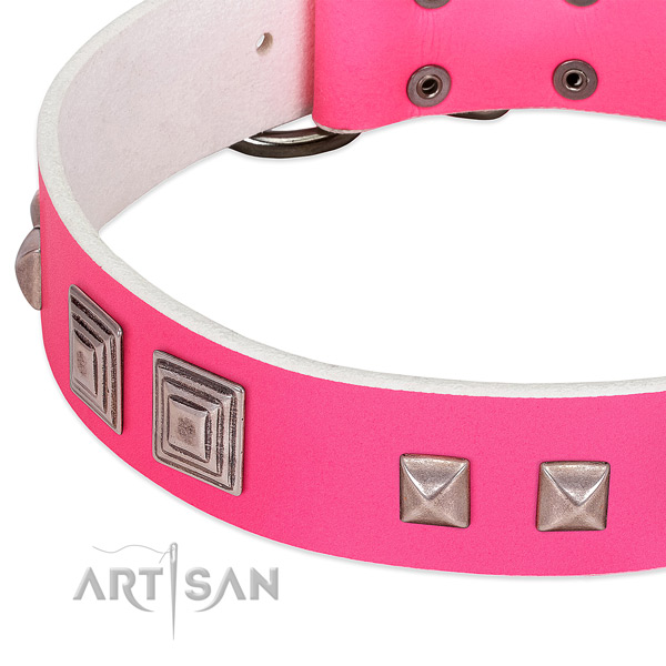 Genuine leather dog collar with durable D-ring