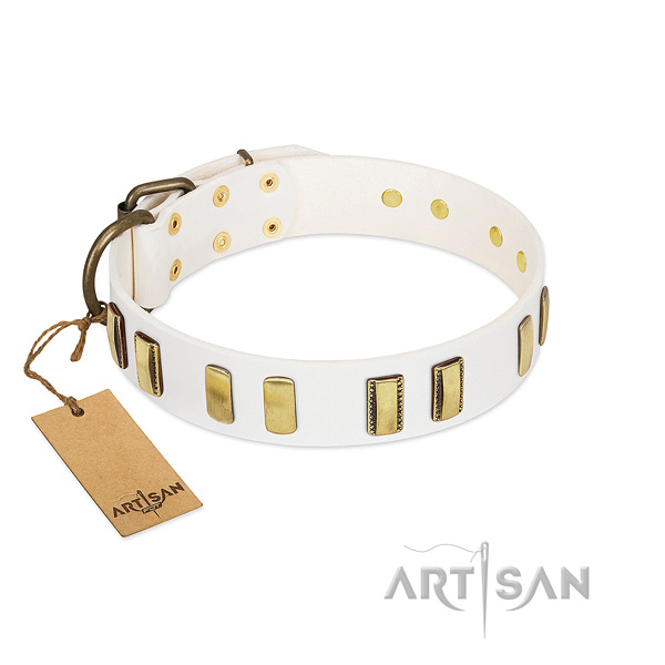 Top notch full grain leather dog collar with durable traditional buckle