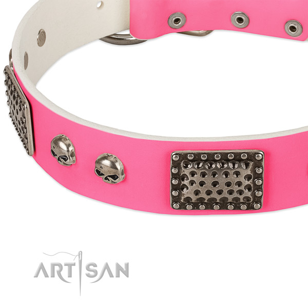 Rust-proof fittings on full grain natural leather dog collar for your four-legged friend