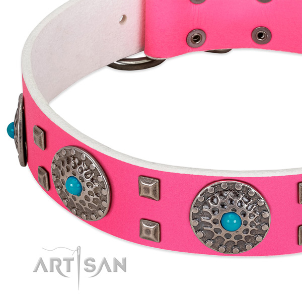 Soft to touch full grain natural leather dog collar with exceptional studs