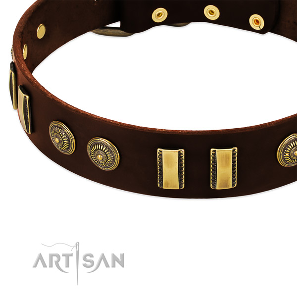 Strong buckle on full grain genuine leather dog collar for your dog