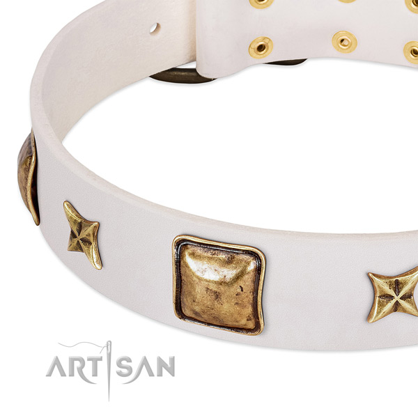 Durable fittings on natural genuine leather dog collar for your doggie