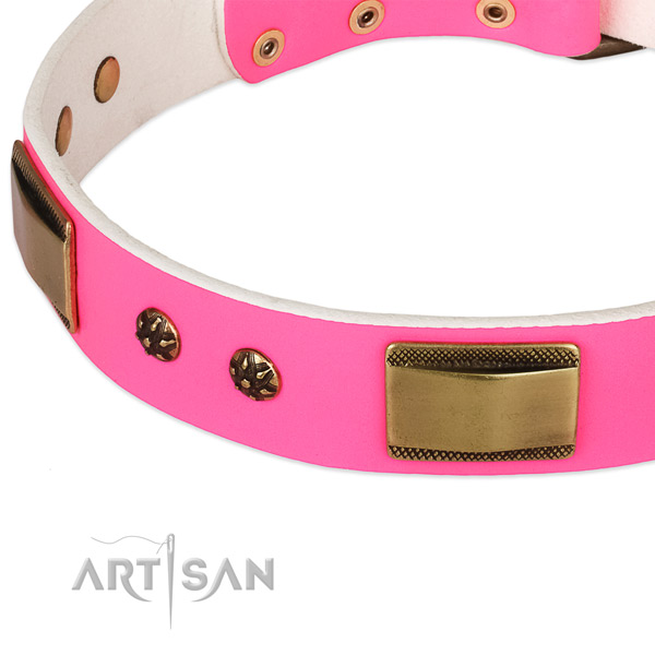 Corrosion resistant hardware on full grain genuine leather dog collar for your four-legged friend