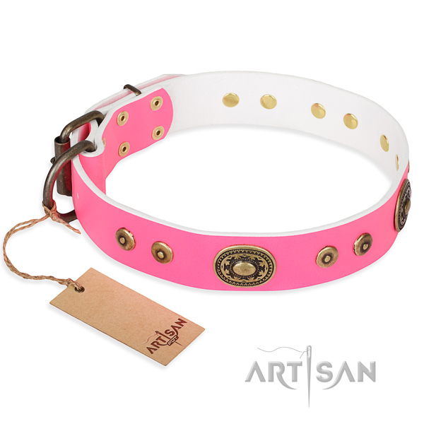 Full grain genuine leather dog collar made of high quality material with reliable buckle