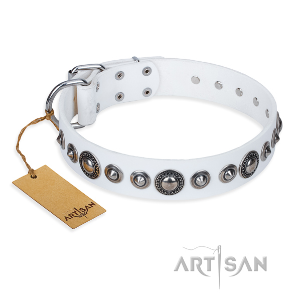 Full grain leather dog collar made of reliable material with strong traditional buckle