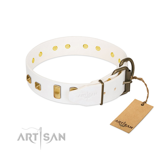 Flexible full grain leather dog collar with durable buckle