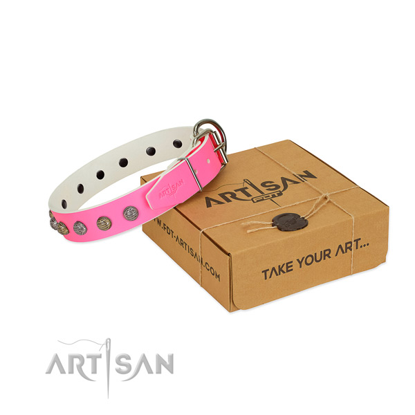 Stunning leather dog collar with decorations