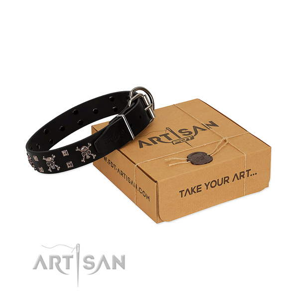 Daily use top notch leather dog collar with decorations