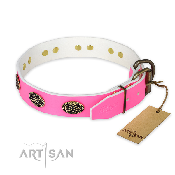 Everyday use full grain genuine leather collar with studs for your canine