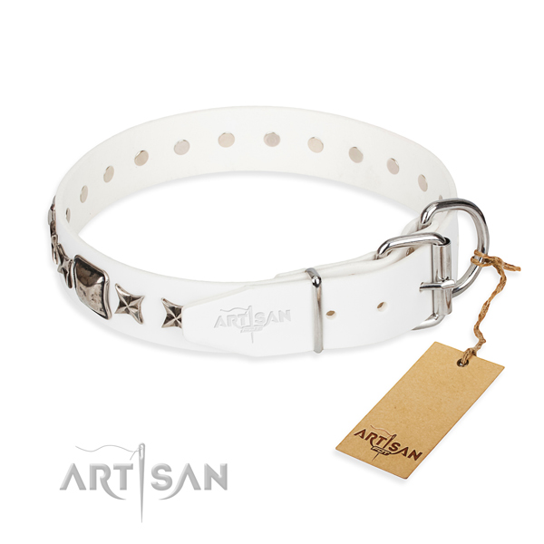 Fine quality embellished dog collar of natural leather