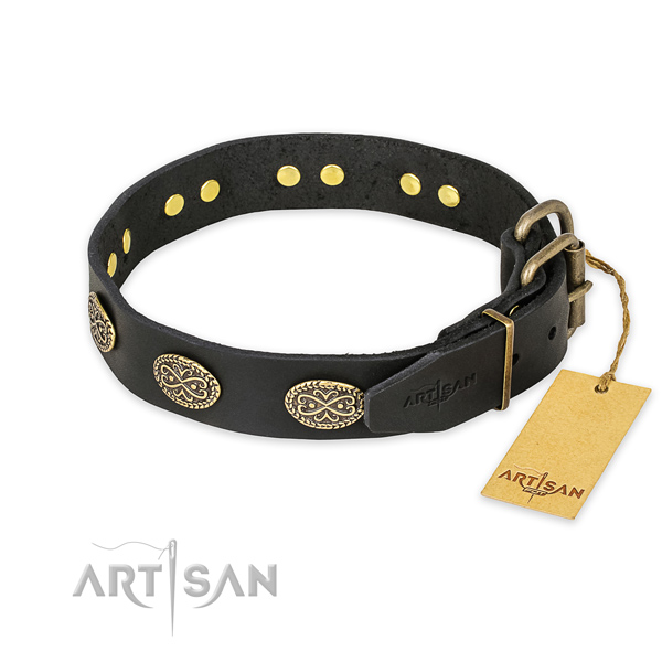 Rust resistant fittings on natural genuine leather collar for your lovely dog