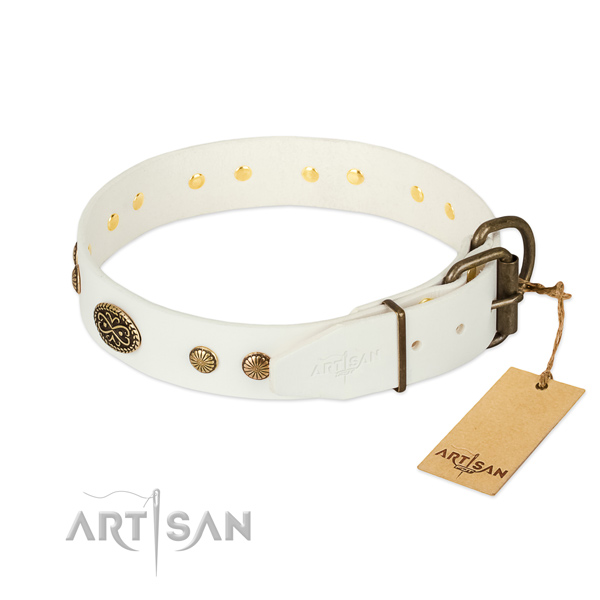 Rust-proof fittings on full grain genuine leather dog collar for your canine