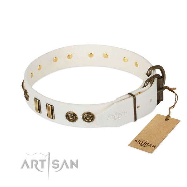 Durable fittings on full grain leather dog collar for your four-legged friend