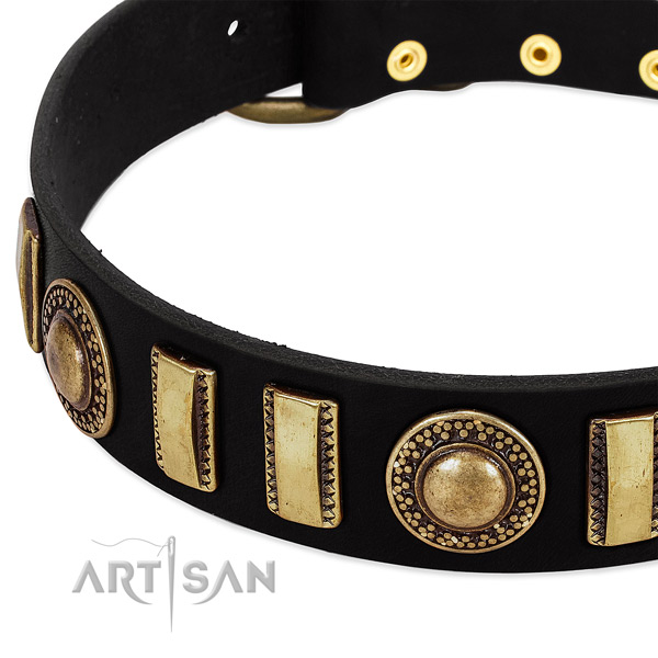 Gentle to touch full grain genuine leather dog collar with reliable D-ring