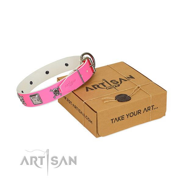 Significant full grain genuine leather collar for your four-legged friend