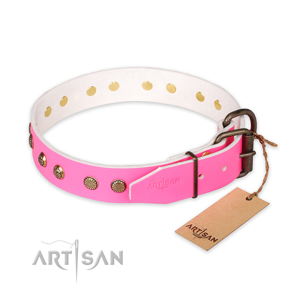 Corrosion resistant hardware on genuine leather collar for your attractive canine
