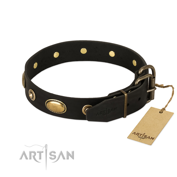 Durable buckle on genuine leather dog collar for your pet