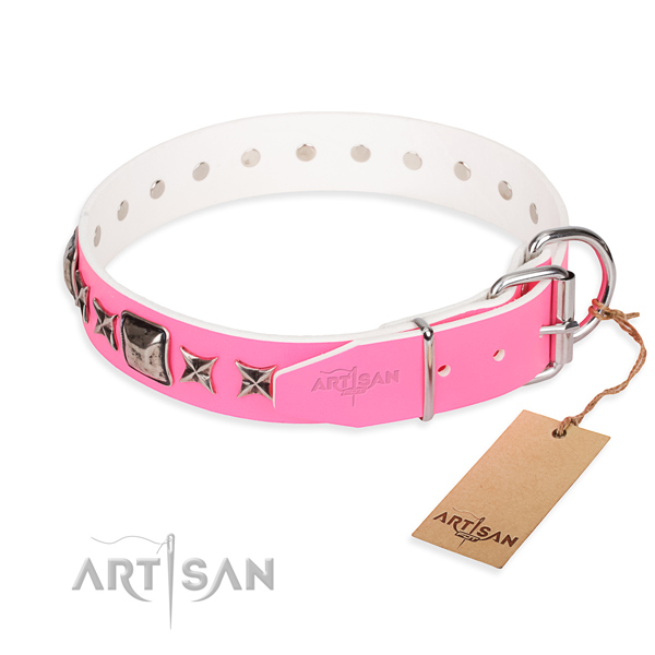 Finest quality embellished dog collar of full grain natural leather