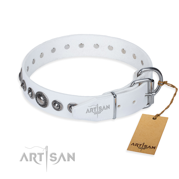 Full grain genuine leather dog collar made of high quality material with durable embellishments