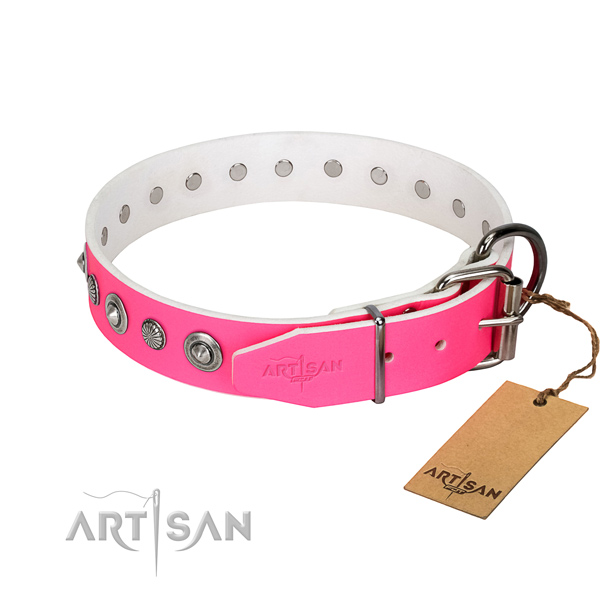 Fine quality full grain natural leather dog collar with exceptional decorations