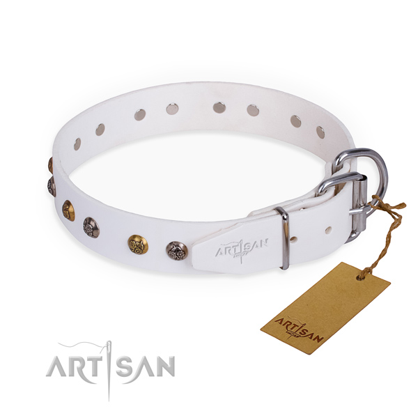 Genuine leather dog collar with exquisite rust-proof decorations