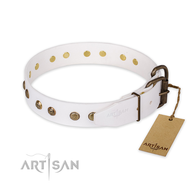 Rust resistant traditional buckle on full grain genuine leather collar for your lovely dog