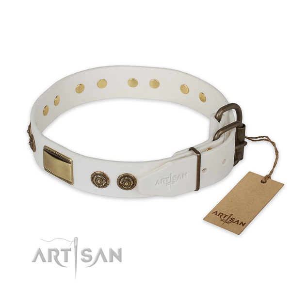Durable hardware on full grain leather collar for basic training your pet