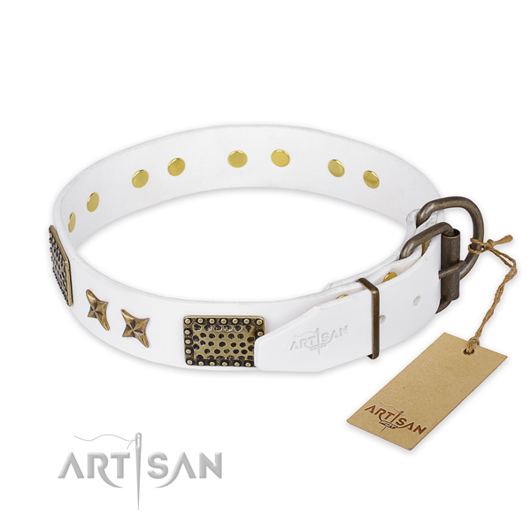 Rust-proof hardware on full grain natural leather collar for your lovely doggie