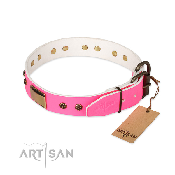 Corrosion proof hardware on natural genuine leather dog collar for your doggie