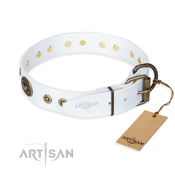 Genuine leather dog collar made of reliable material with rust resistant studs