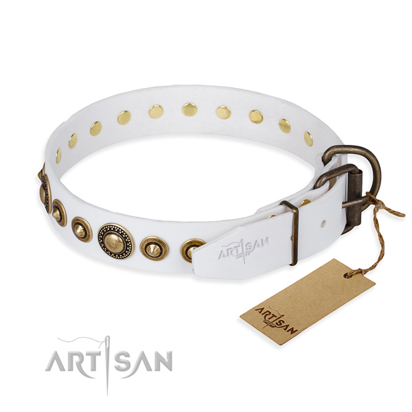 Reliable full grain genuine leather dog collar handcrafted for walking