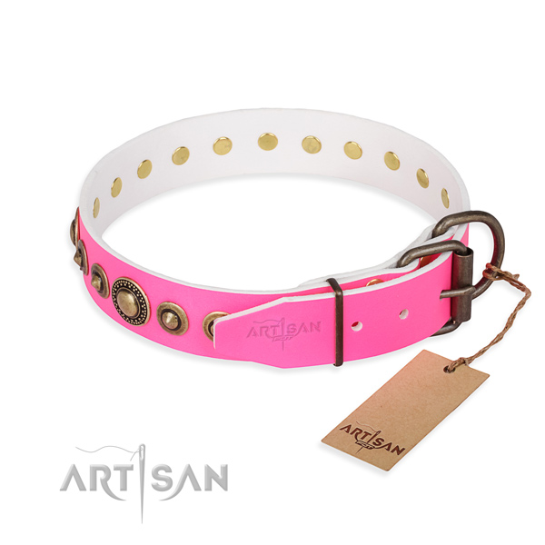 Quality full grain natural leather dog collar handmade for comfy wearing