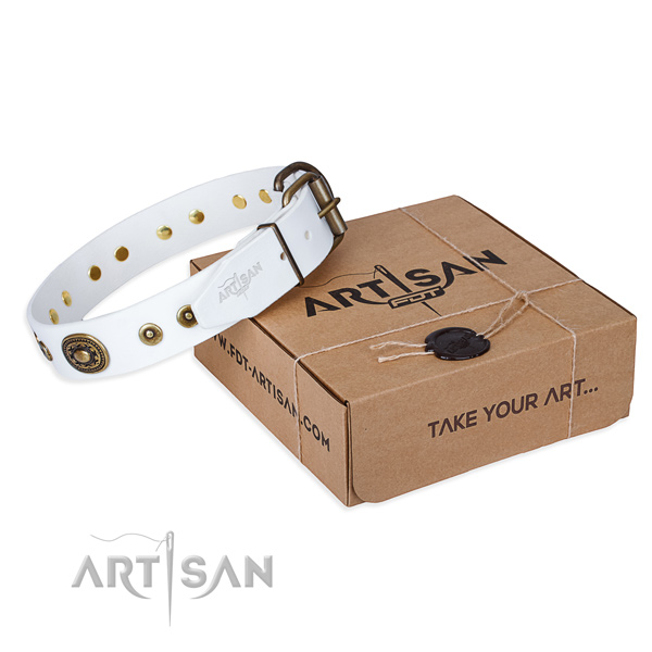 Genuine leather dog collar made of top rate material with reliable hardware