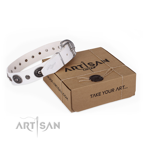 Top notch genuine leather dog collar created for comfortable wearing
