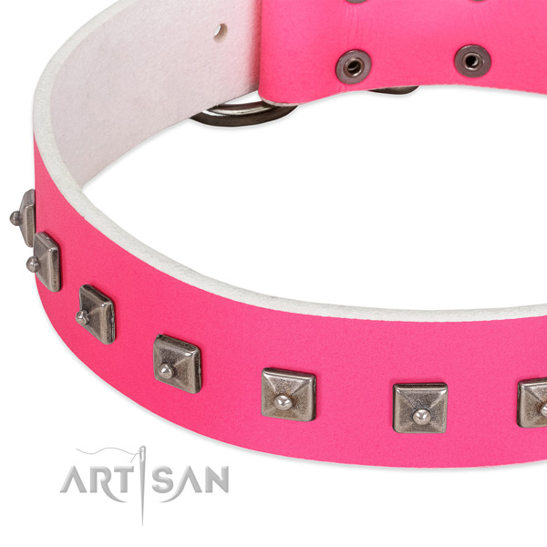 High quality full grain natural leather dog collar with stylish design decorations