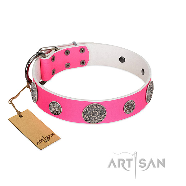 Exceptional embellished natural leather dog collar