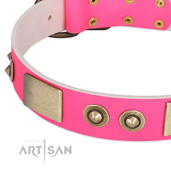 Rust resistant fittings on genuine leather dog collar for your four-legged friend